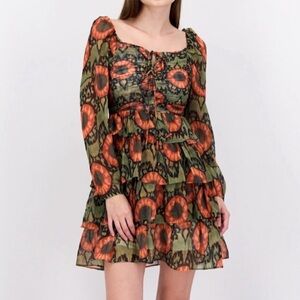 NWT Beulah Style Naiya Dress XS Green Floral Long Sleeve Garden Party Feminine